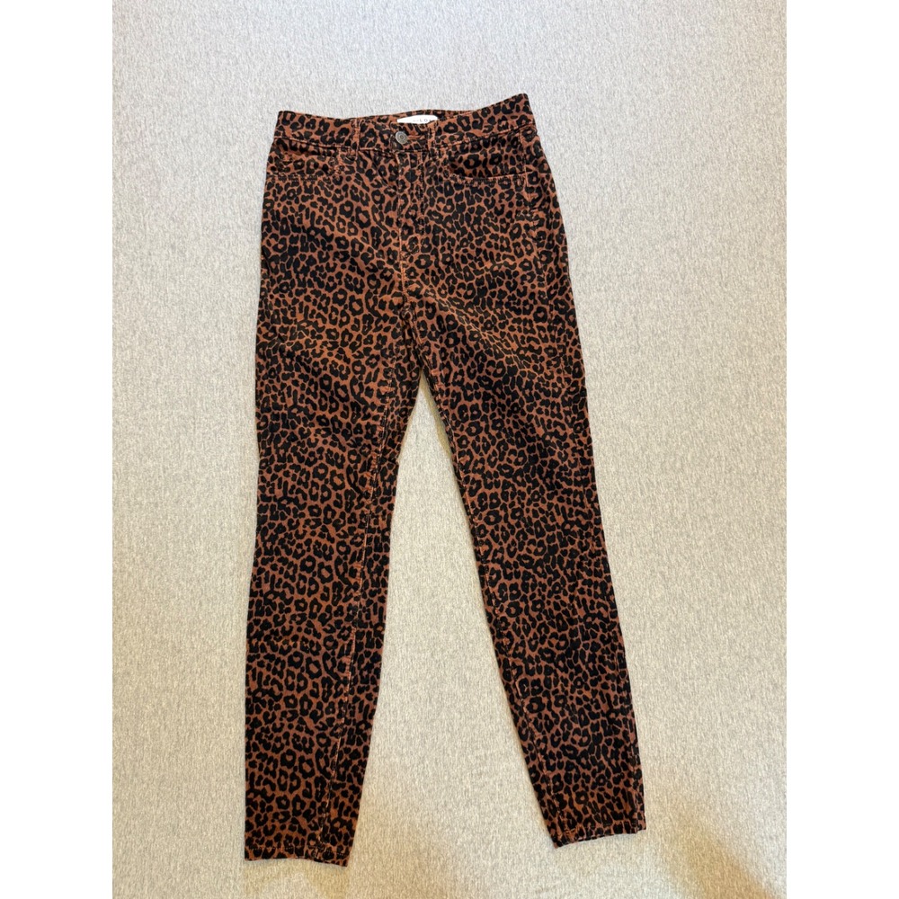 LOFT Curvy High Waist Skinny Leopard Print Corduroy Pants Brown Black Size 2 26